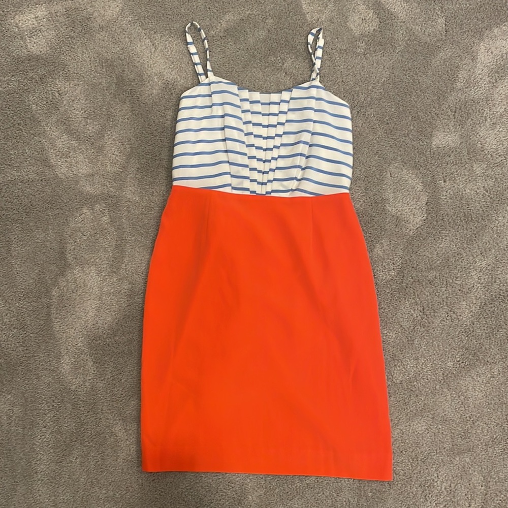 Cremieux brand. Size 6. Orange, blue, white. Casual cocktail dress. Worn twice